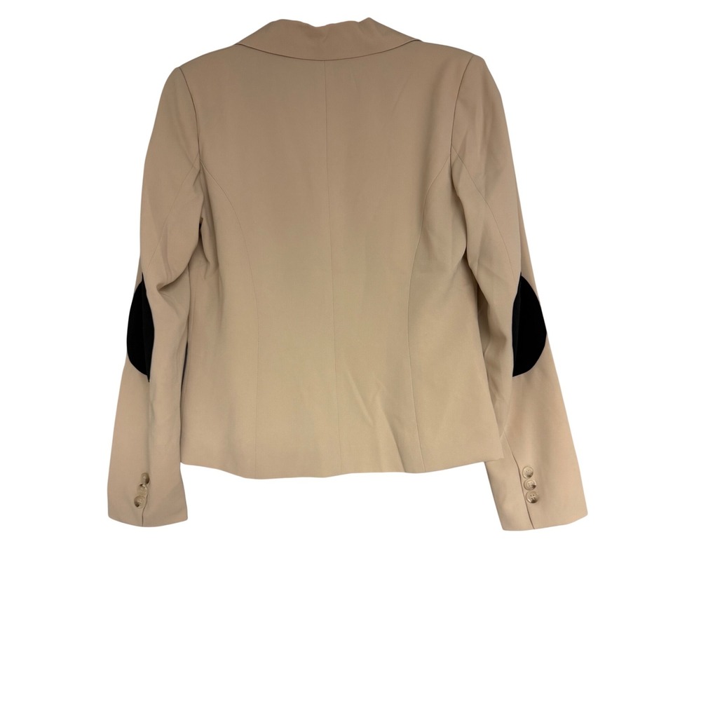 Allegra K Women Tan Blazer Black Elbow Patches Floral Lining Single Button XS - Picture 4 of 6